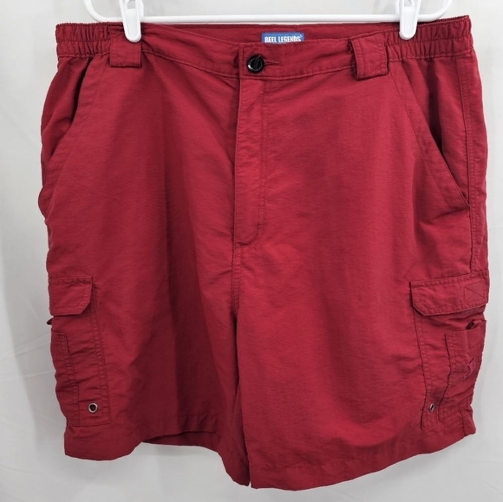 Reel Legends Fishing Cargo Shorts Men's XL‎ Red Dark Red Outdoor Nylon Elastic.